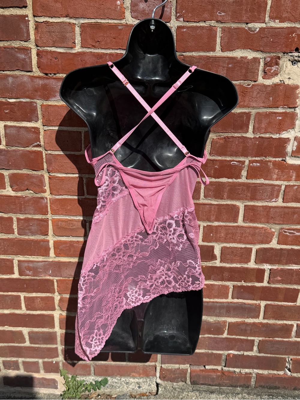 Pink Lace Chemise with Asymmetrical Hem - Picture 3 of 3